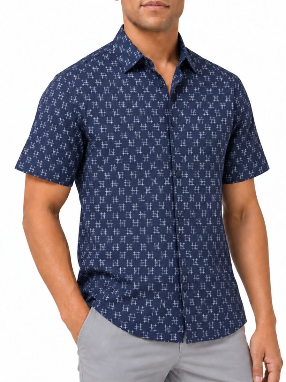 LULULEMON Airing Easy Short Sleeve Button Down Camp Shirt Navy Blue Large
